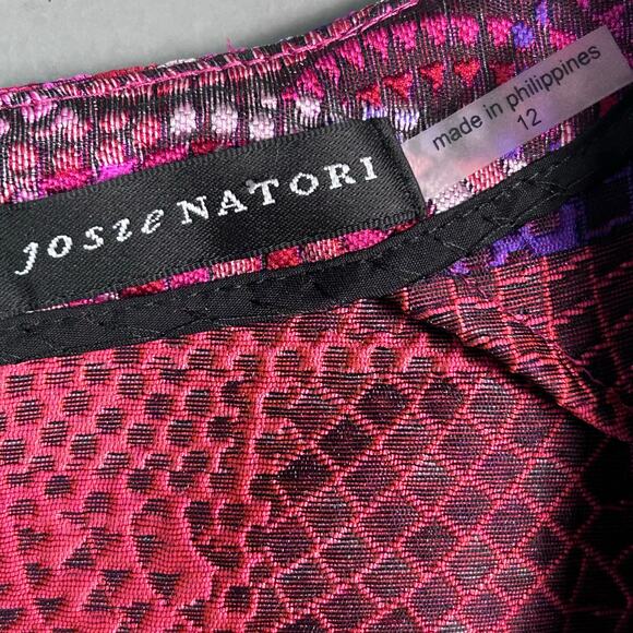Josie Natori dress size 12 Mosaic Jacquard Sheath Red metallic colorful - Picture 8 of 10